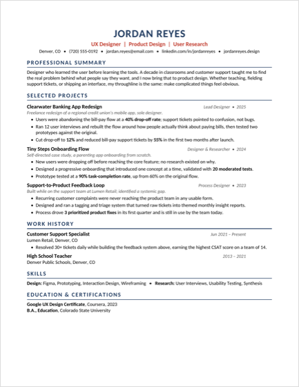 Preview of the Project / Portfolio resume template