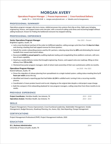 Preview of the Standard Professional resume template